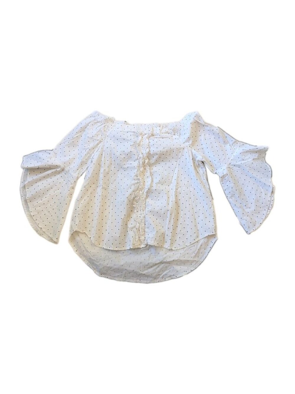 Haute Project Top Womens XL White Polka Dot Off Shoulder Bell Sleeve Cottagecore